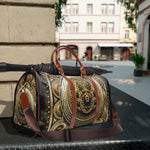 Lion Insignia Bag, PU Leather Bag, Baroque Travel Bag, Lion Medallion Duffle Bag, Faux Leather Luggage | D20163