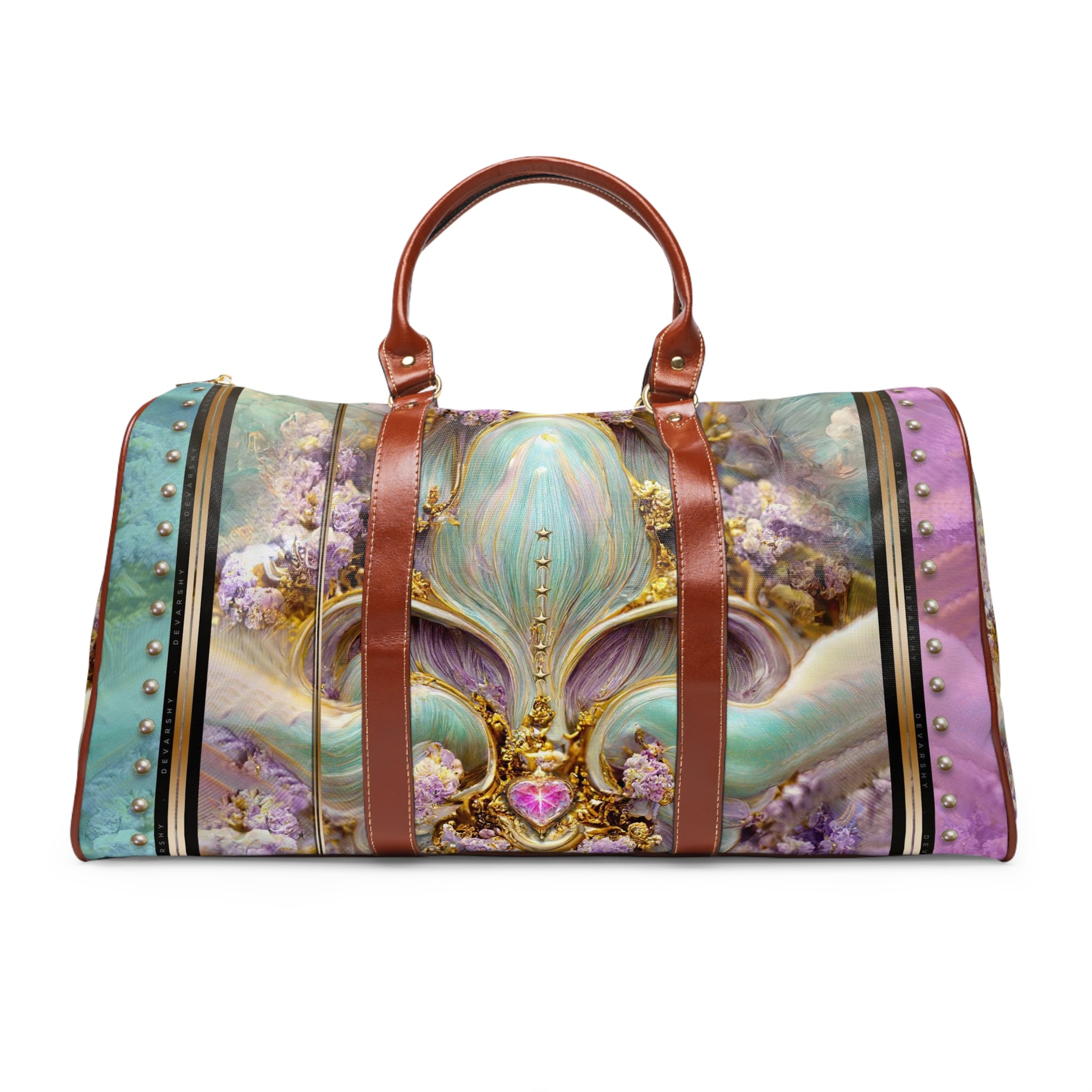 Floral PU leather Bag, Fleur Travel Bag, Faux Leather Luggage, Floral Duffle Bag