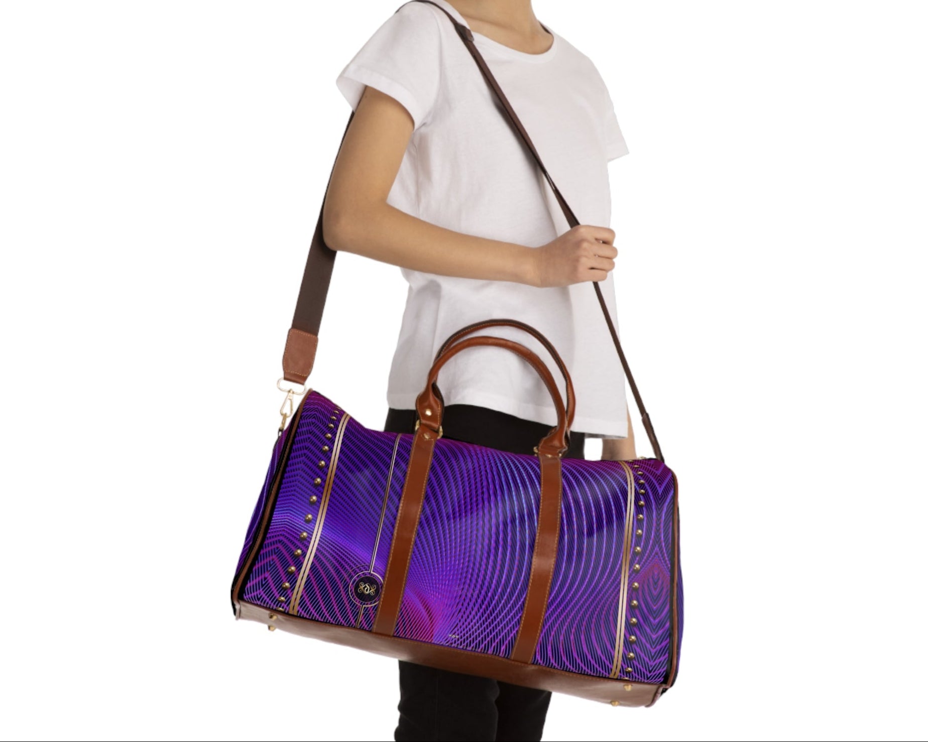 Travel Smart PU Leather Bag, Violet Stripes Luggage, Purple Duffle Bag, Faux Leather Luggage PU Leather Bag Purple Duffle Bag | 100047E