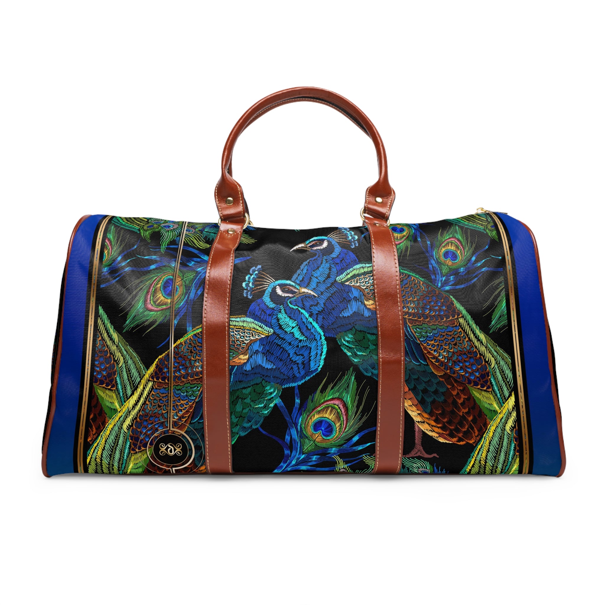 Stunning PEACOCK Print Bag, Large Overnight Duffel Bag, Peacock Lovers Bag, Brown Leather Handles Luggage, Weekender Travel Bag | D20029