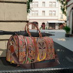 Pashmina Print Bag, PU Leather Bag, Paisley Travel Bag, Faux Leather Luggage, Paisley Duffle Bag | D20113
