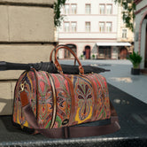Pashmina Print Bag, PU Leather Bag, Paisley Travel Bag, Faux Leather Luggage, Paisley Duffle Bag | D20113