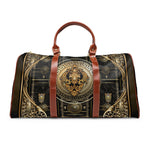 Black Baroque Bag, PU Leather Luggage, Waterproof Travel Bag, Gold Medallion Bag, Faux Leather Luggage | 100356