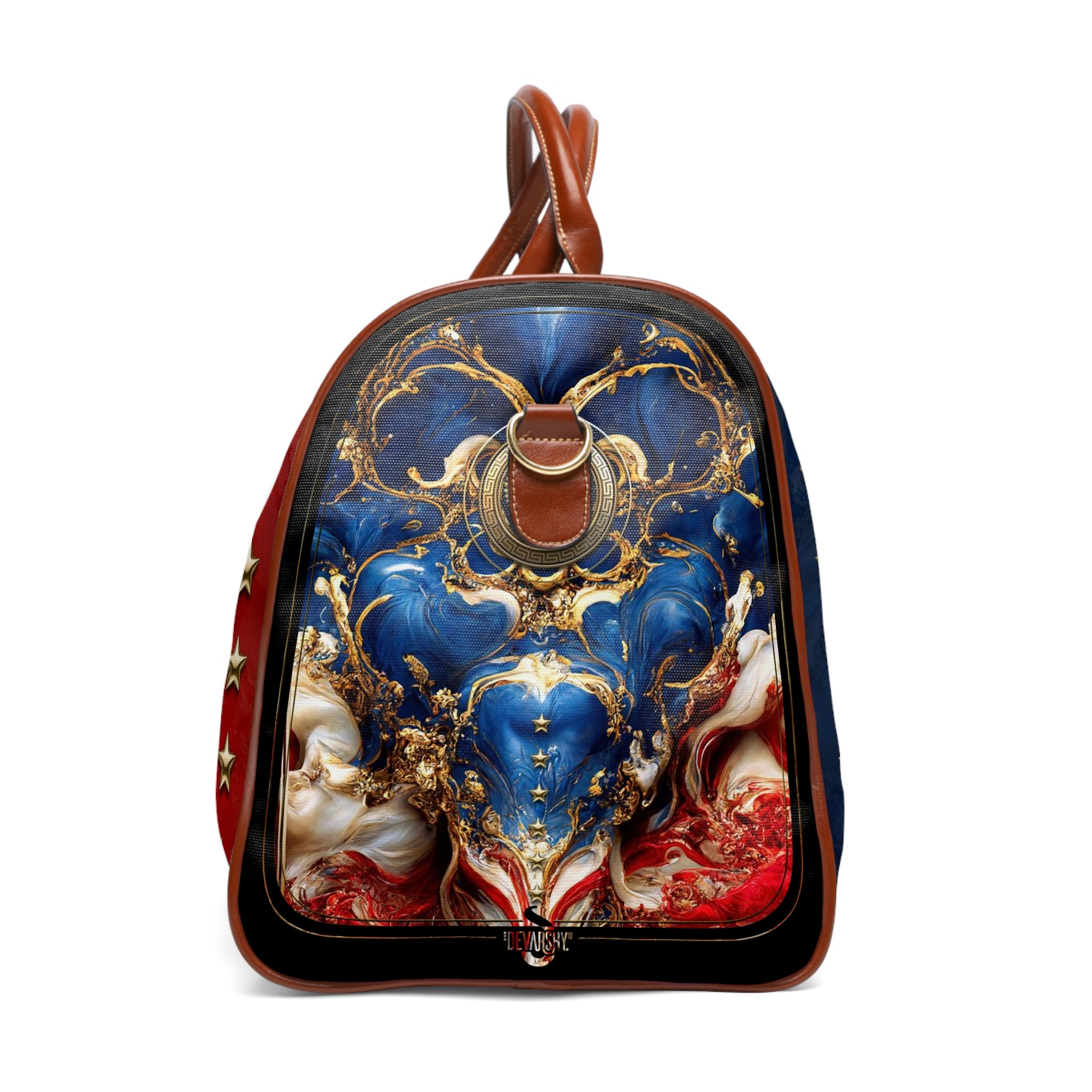 Red And Blue Bag, PU Leather Bag, US Flag Travel Bag, Faux Leather Luggage, Duffle Bag | D20154