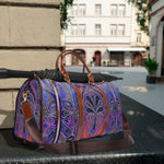 Blue Pashmina Bag, PU Leather Bag, Paisley Print Luggage, Faux Leather Bag, Paisley Travel Bag | D20113B