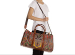 Pashmina Print Bag, PU Leather Bag, Paisley Travel Bag, Faux Leather Luggage, Paisley Duffle Bag | D20113