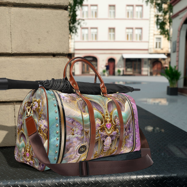 Floral PU leather Bag, Fleur Travel Bag, Faux Leather Luggage, Floral Duffle Bag