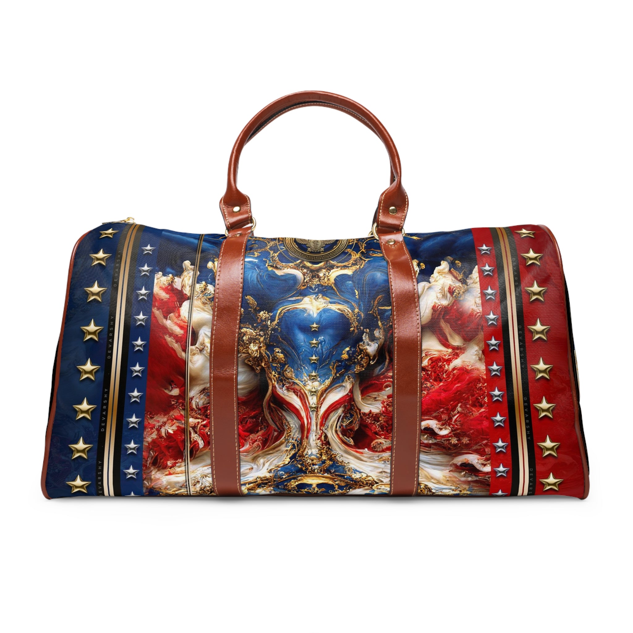 Red And Blue Bag, PU Leather Bag, US Flag Travel Bag, Faux Leather Luggage, Duffle Bag | D20154