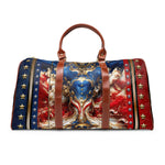 Red And Blue Bag, PU Leather Bag, US Flag Travel Bag, Faux Leather Luggage, Duffle Bag | D20154