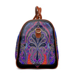 Blue Pashmina Bag, PU Leather Bag, Paisley Print Luggage, Faux Leather Bag, Paisley Travel Bag | D20113B