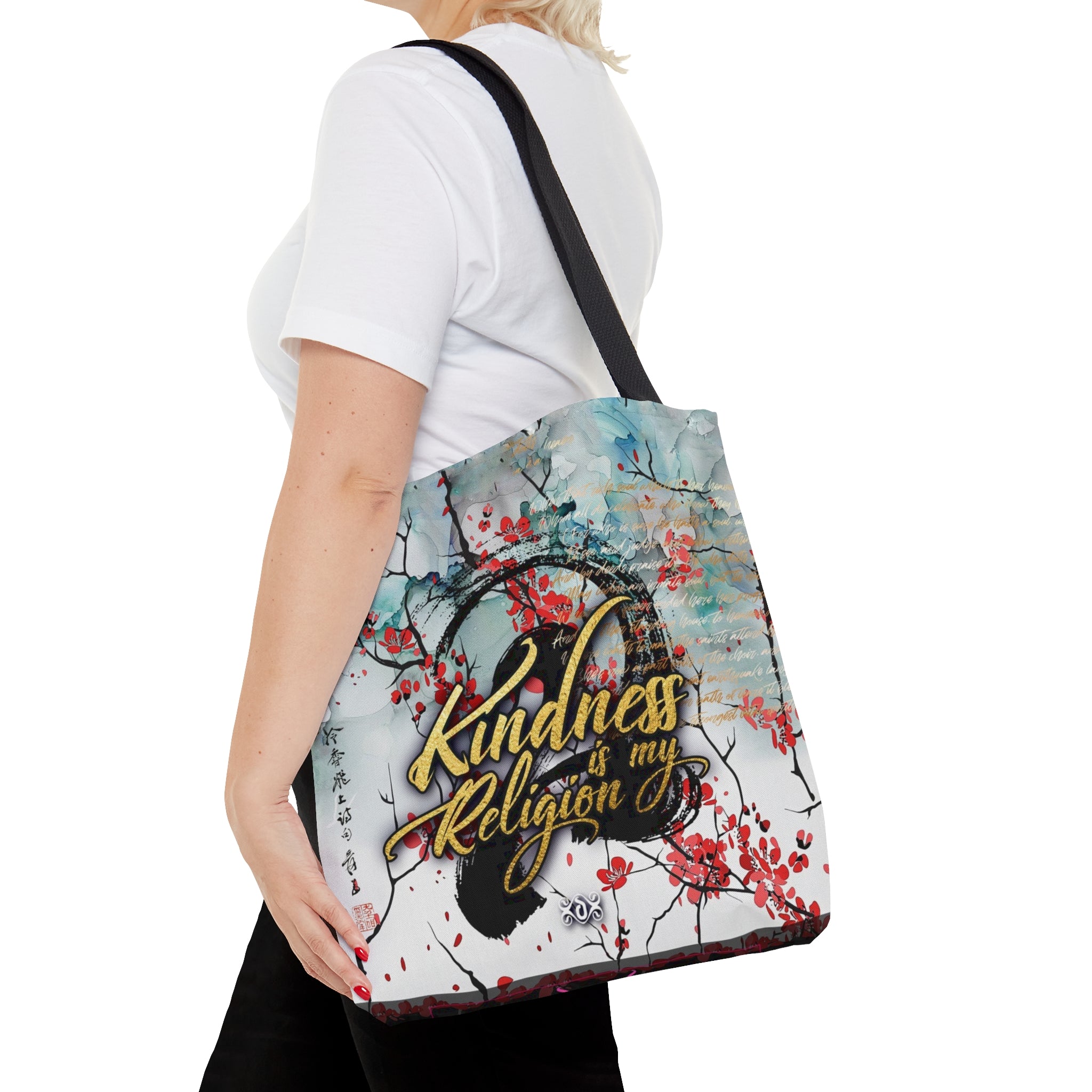 Kindness is My Religion Bag, Canvas Tote Bag, Cherry Blossom Bag, Floral Print Tote Bag | KMR01