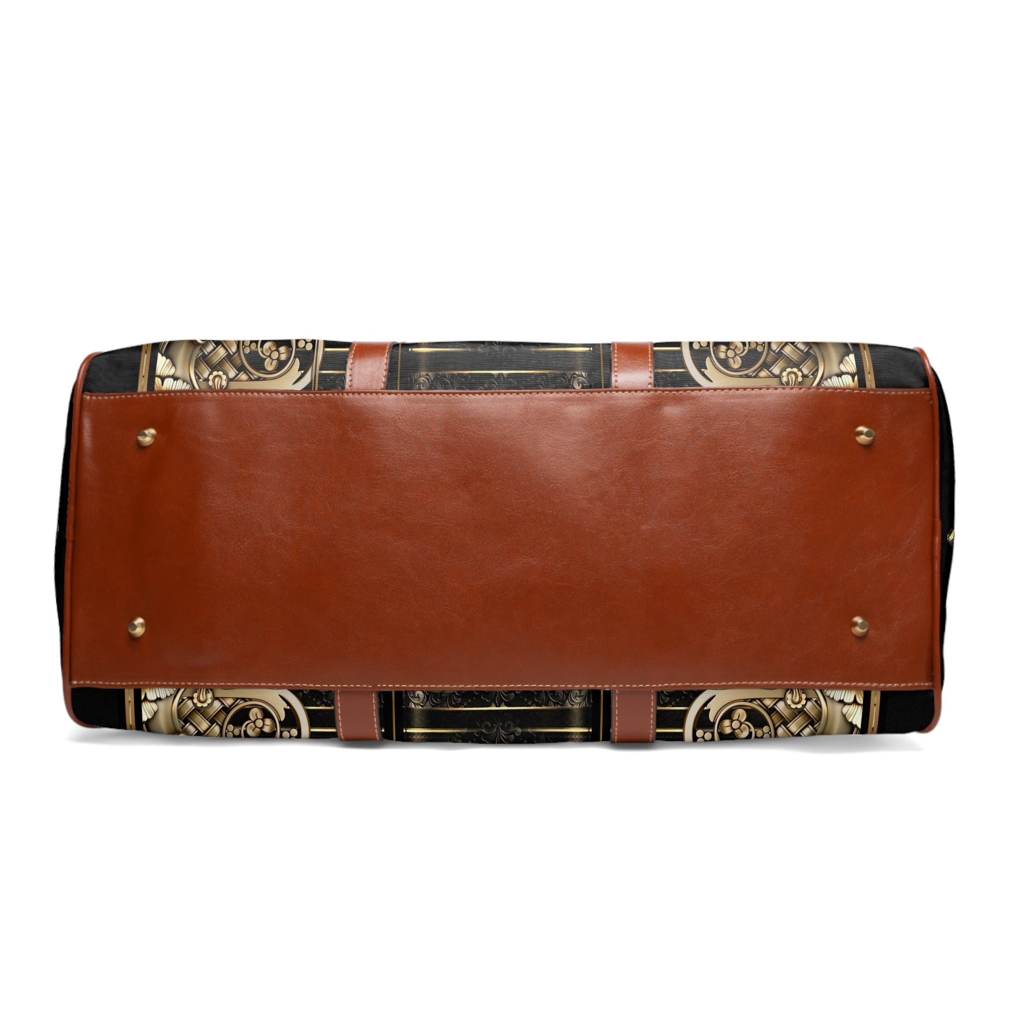 Black Baroque Bag, PU Leather Luggage, Waterproof Travel Bag, Gold Medallion Bag, Faux Leather Luggage | 100356