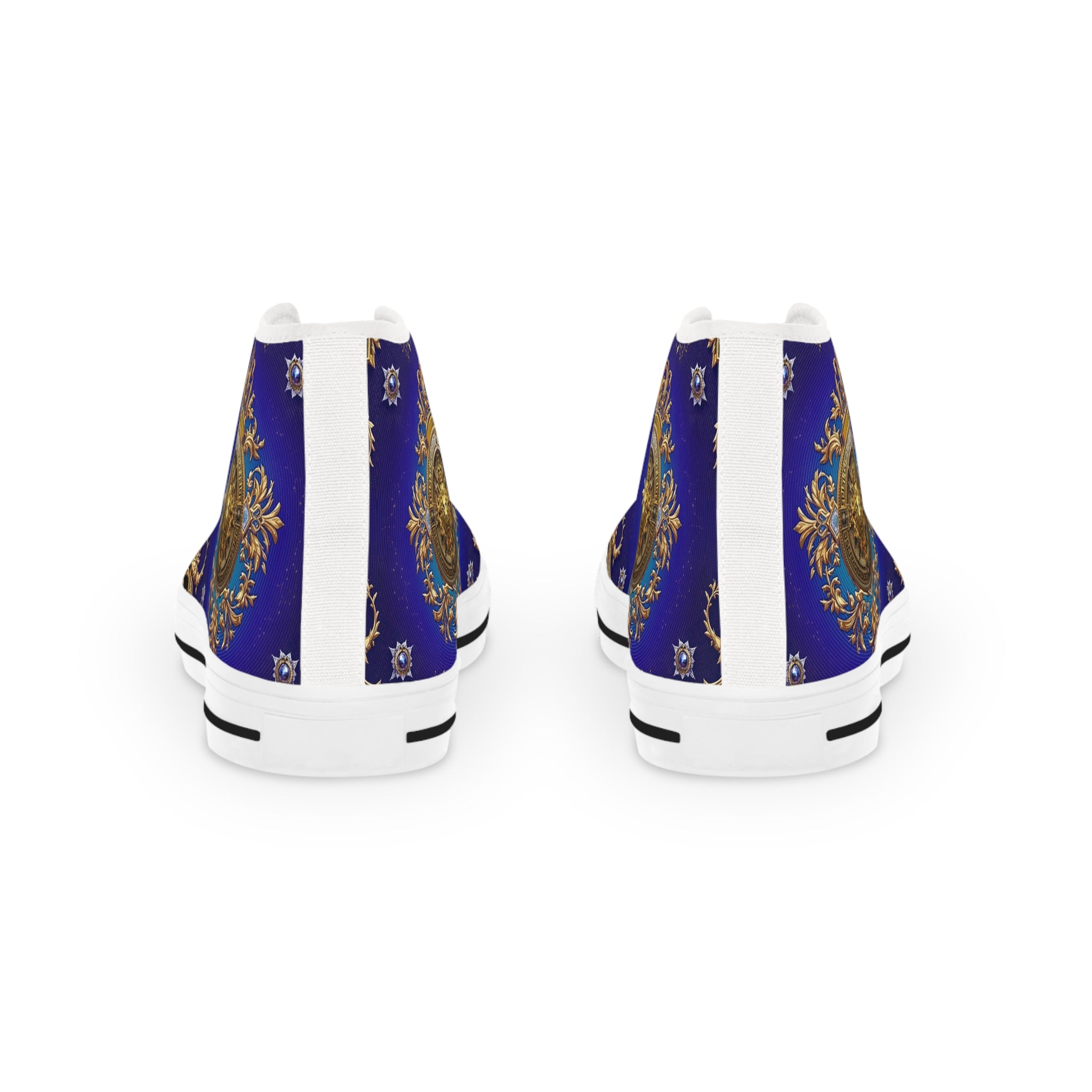 Regal Blue Canvas Shoes, Trendy High Top Sneakers, Unisex Canvas Shoes, Fashionable Sneakers, Baroque Canvas Shoes, Blue Sneakers | 104957