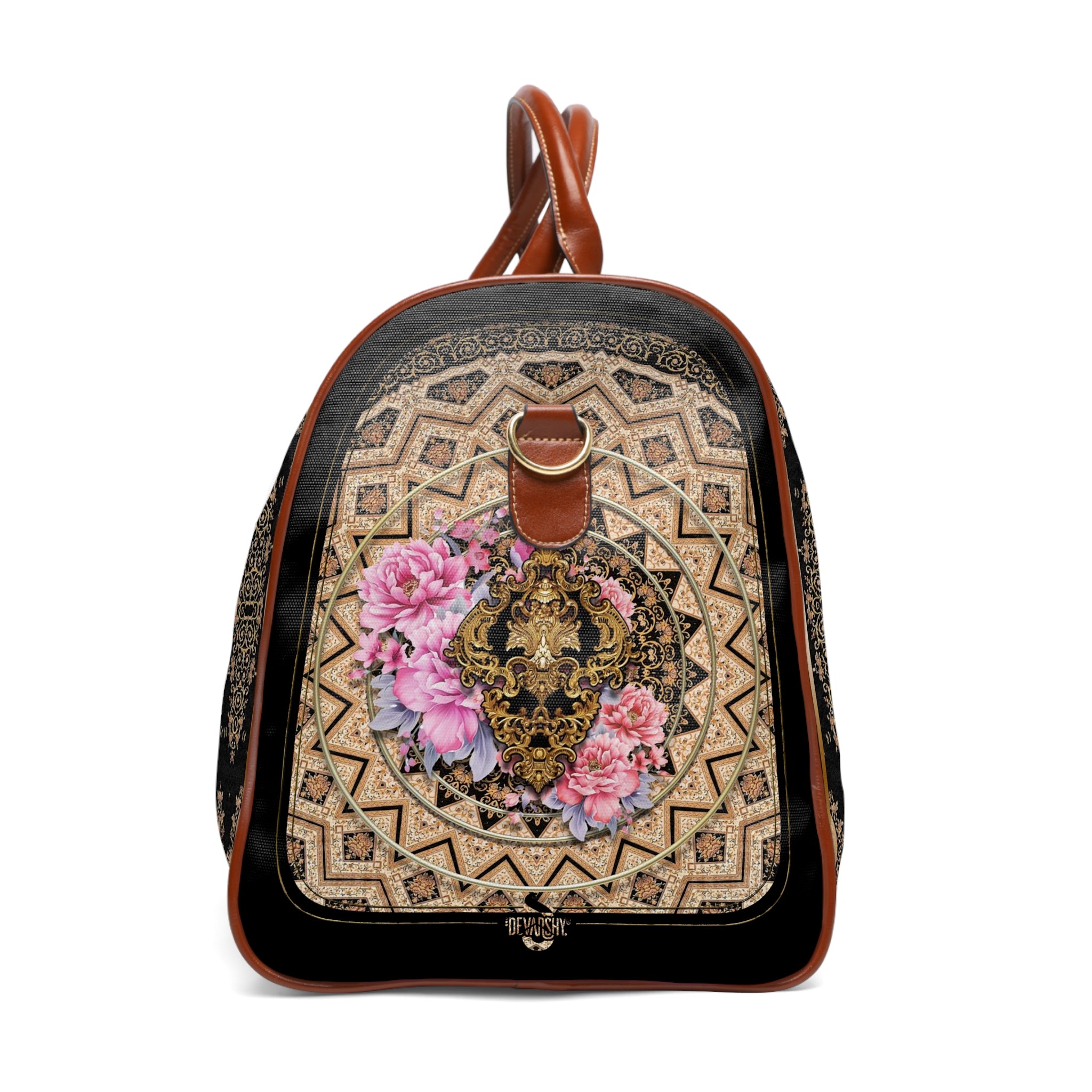 Premium Faux Leather Bag, Floral Mandala Luggage, PU Leather Bag, Mandala Travel Bag | 10357A
