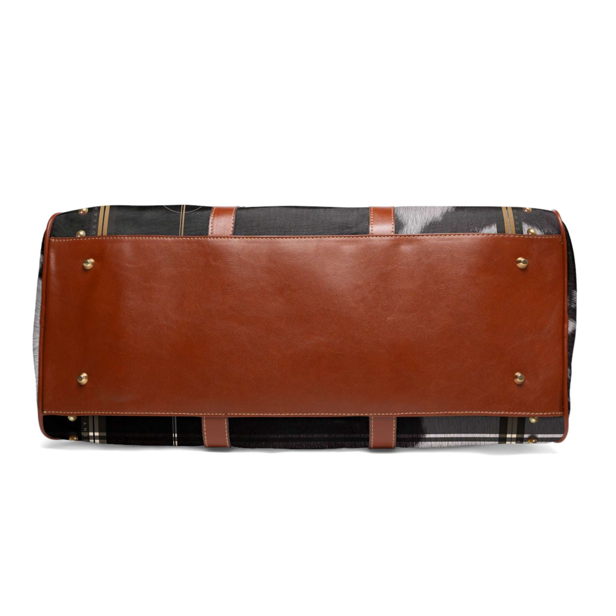 Cow Print Duffle Bag, Brown Leather Straps Bag, Spacious Carry-On Luggage, Animal Print Weekender Travel Bag, Cowhide Duffle Bag | 11222E