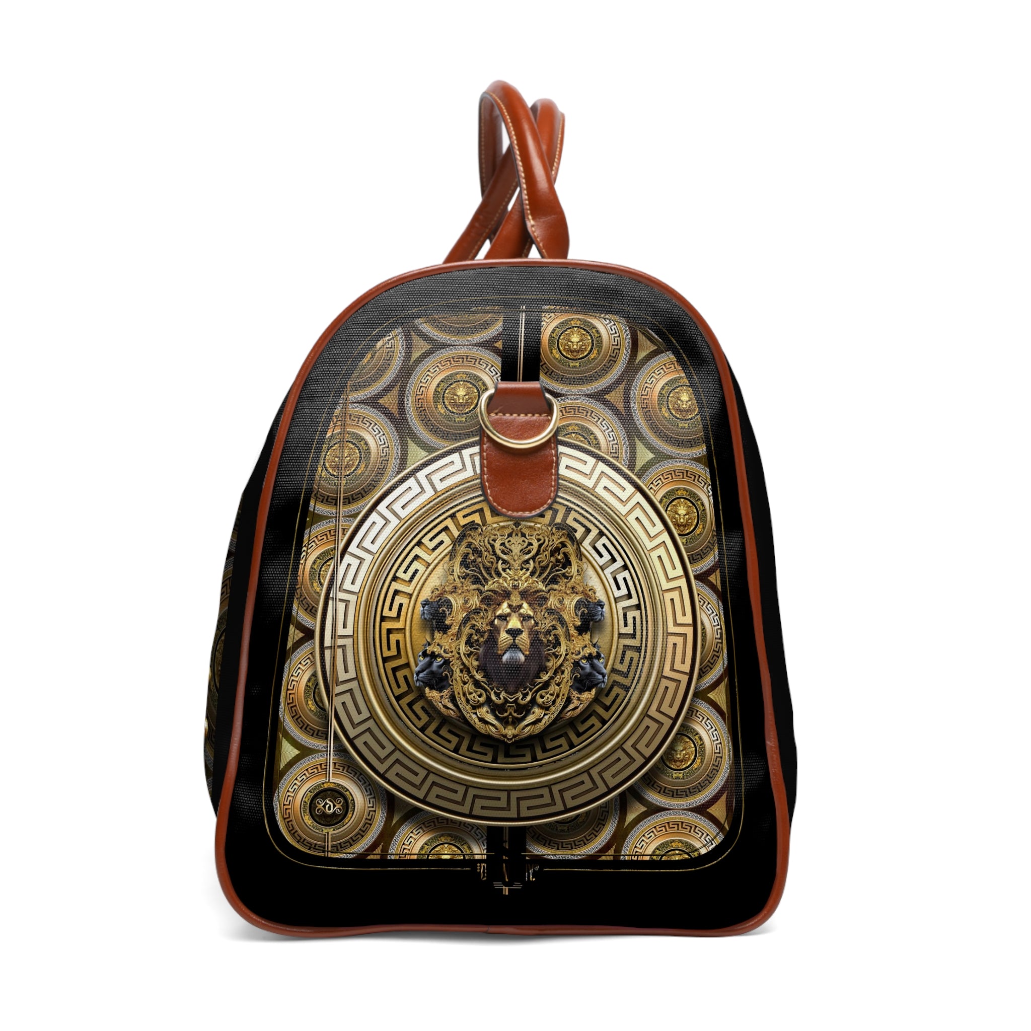 Lion Insignia Bag, PU Leather Bag, Baroque Travel Bag, Lion Medallion Duffle Bag, Faux Leather Luggage | D20163