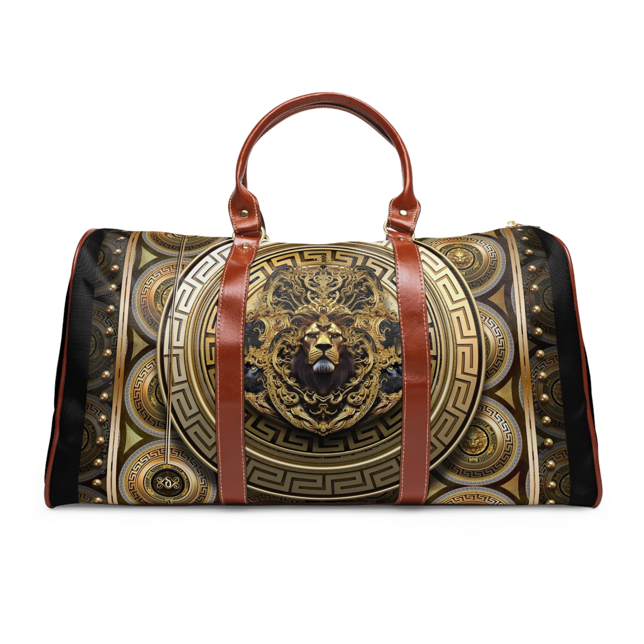 Lion Insignia Bag, PU Leather Bag, Baroque Travel Bag, Lion Medallion Duffle Bag, Faux Leather Luggage | D20163
