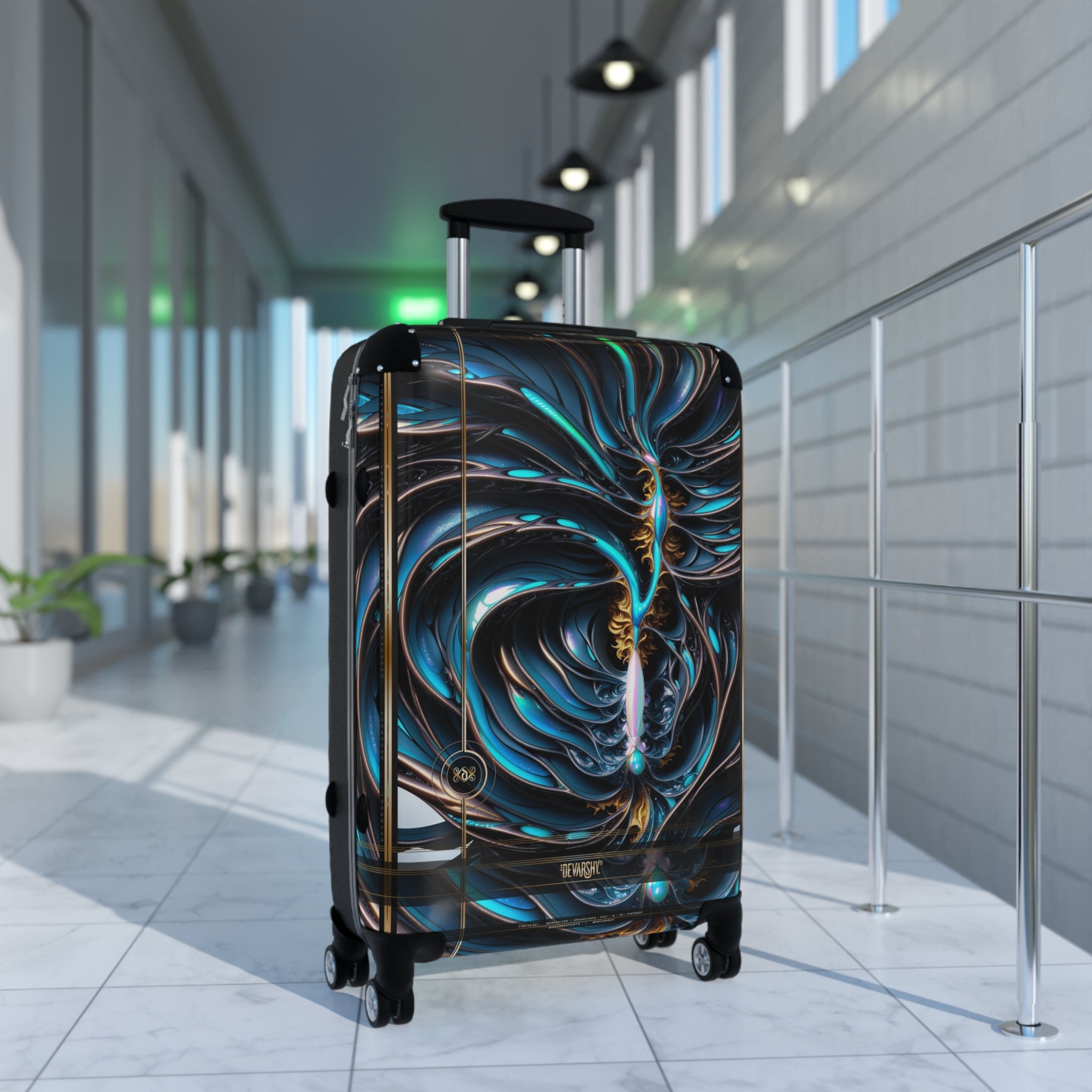 ABSTRACT Teal Suitcase Carry-on Suitcase Sci-fi Futuristic Luggage Hard Shell Travel Suitcase in 3 Sizes | D20177