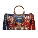 Red And Blue Bag, PU Leather Bag, US Flag Travel Bag, Faux Leather Luggage, Duffle Bag | D20154