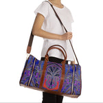 Blue Pashmina Bag, PU Leather Bag, Paisley Print Luggage, Faux Leather Bag, Paisley Travel Bag | D20113B