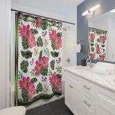 Pink Florals Shower Curtain Floral Print Curtain Bathroom Curtain | 10082B