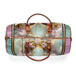 Floral PU leather Bag, Fleur Travel Bag, Faux Leather Luggage, Floral Duffle Bag