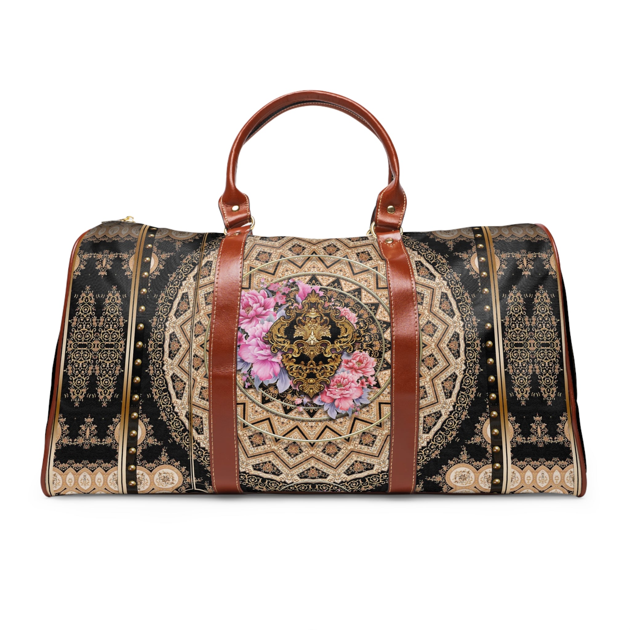 Premium Faux Leather Bag, Floral Mandala Luggage, PU Leather Bag, Mandala Travel Bag | 10357A