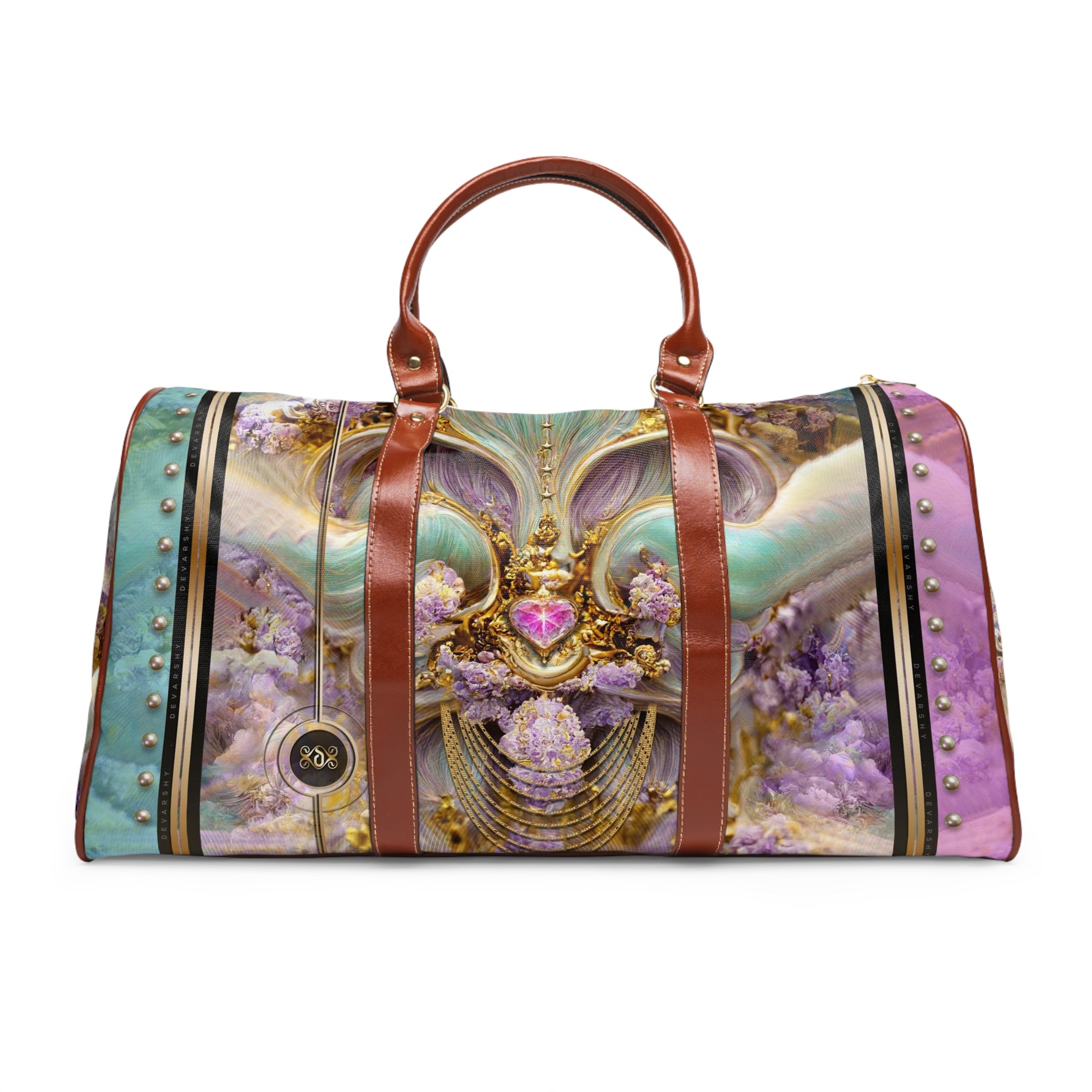 Floral PU leather Bag, Fleur Travel Bag, Faux Leather Luggage, Floral Duffle Bag