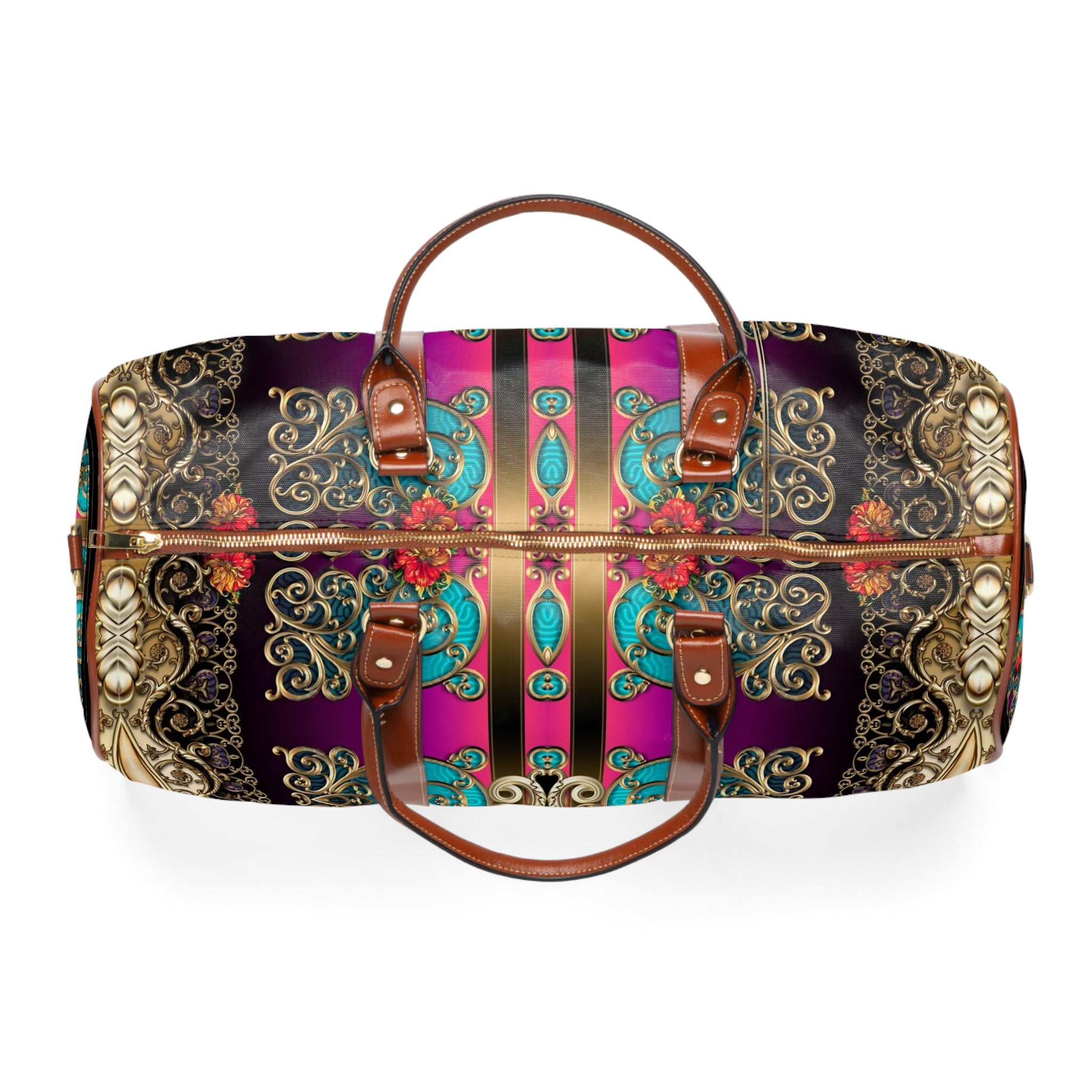 Striking PU Leather Bag, Baroque Travel Bag, Faux Leather Luggage, Decorative Duffle Bag, PU Leather Luggage | 100368