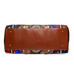 Luxury Americana Weekender Bag, Red Blue Gold Travel Bag, Brown Leather Straps, Spacious Carry-On Luggage, Patriotic Star Pattern Duffel with Royal Emblem | D20155