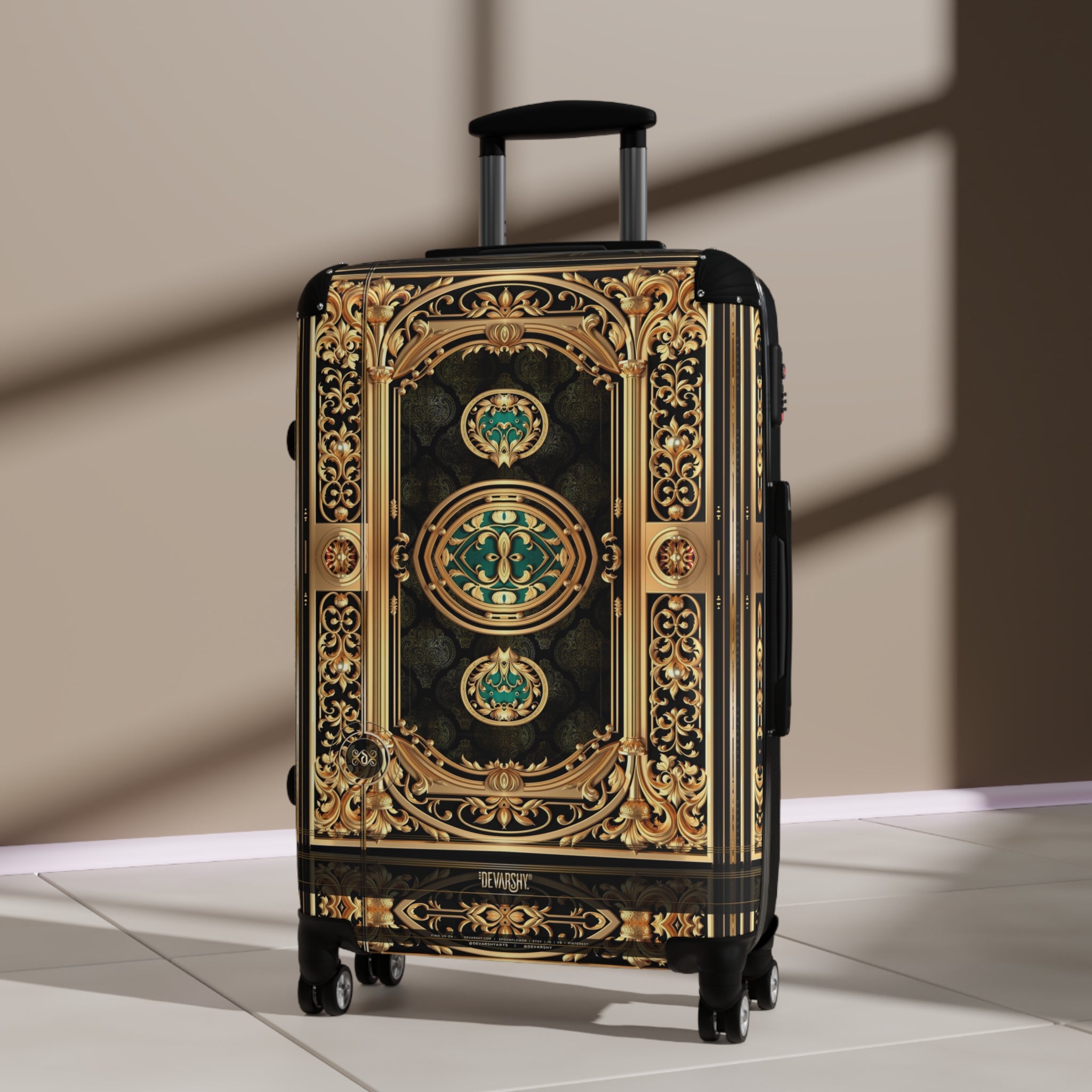 Gold Filigree Suitcase Golden Baroque Luggage Carry-on Suitcase Royal Hard Shell Suitcase in 3 Sizes | D20175