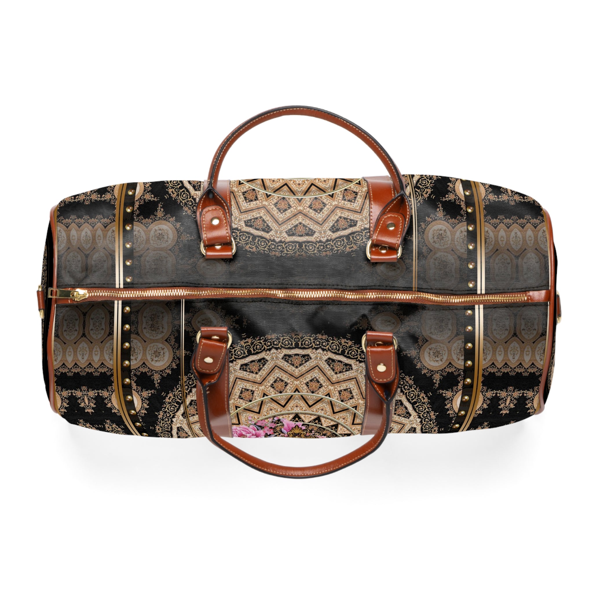 Premium Faux Leather Bag, Floral Mandala Luggage, PU Leather Bag, Mandala Travel Bag | 10357A