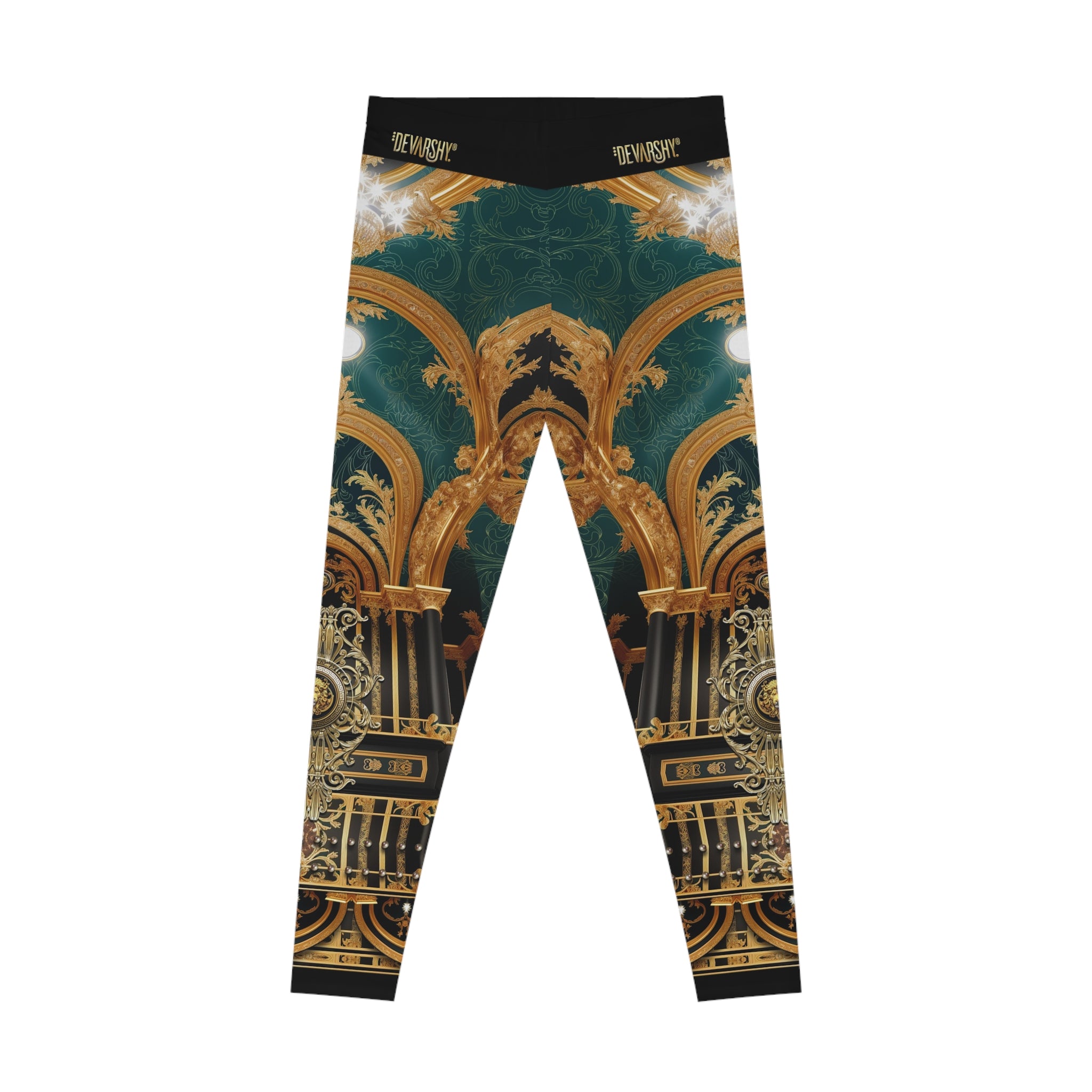 Emerald Green Leggings Women Decorative Baroque Leggings Casual Wear Women Spandex Leggings | D20225