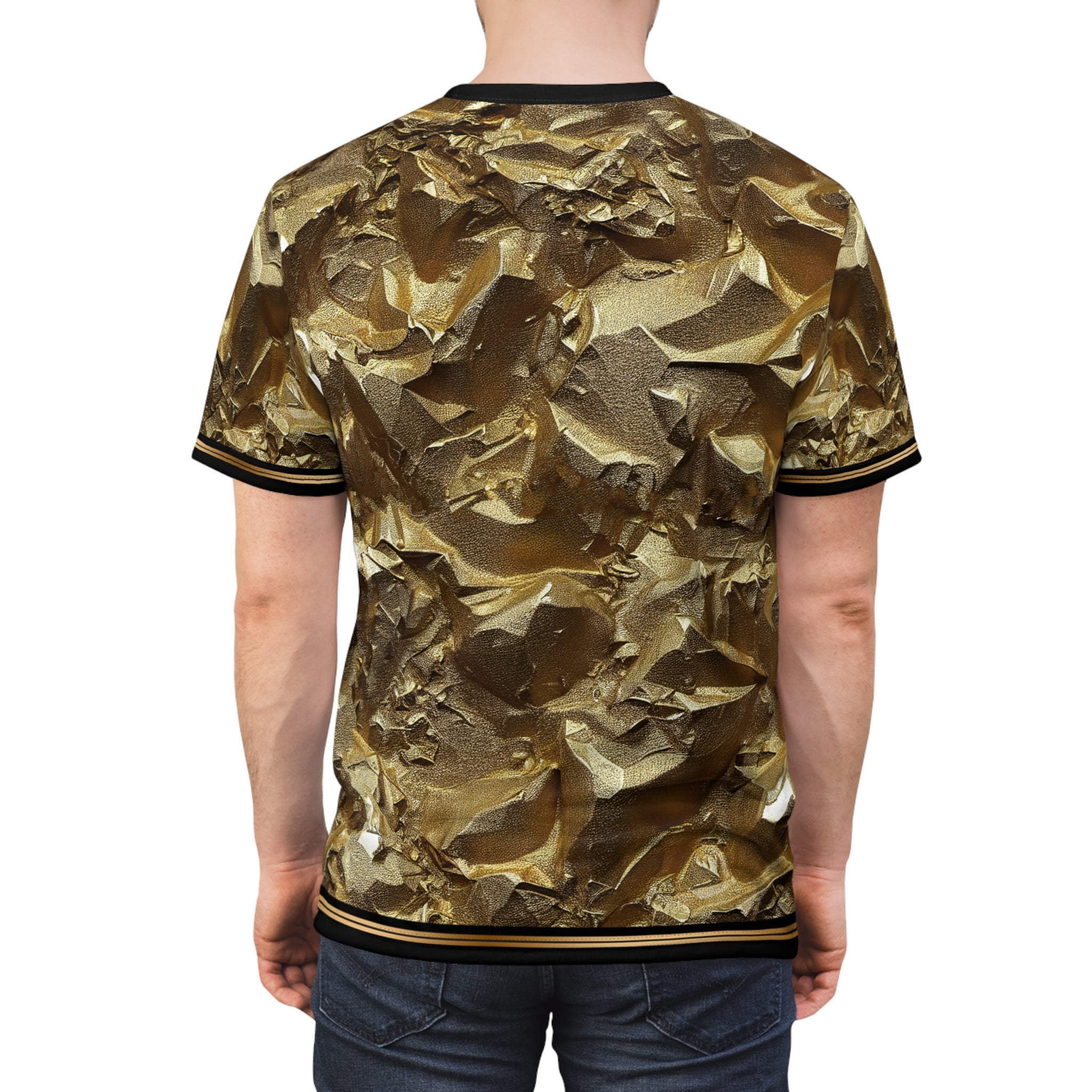 Crumpled Gold T-Shirt Unisex All Over Print Tee Gold Print Unisex T-Shirt | X3343B
