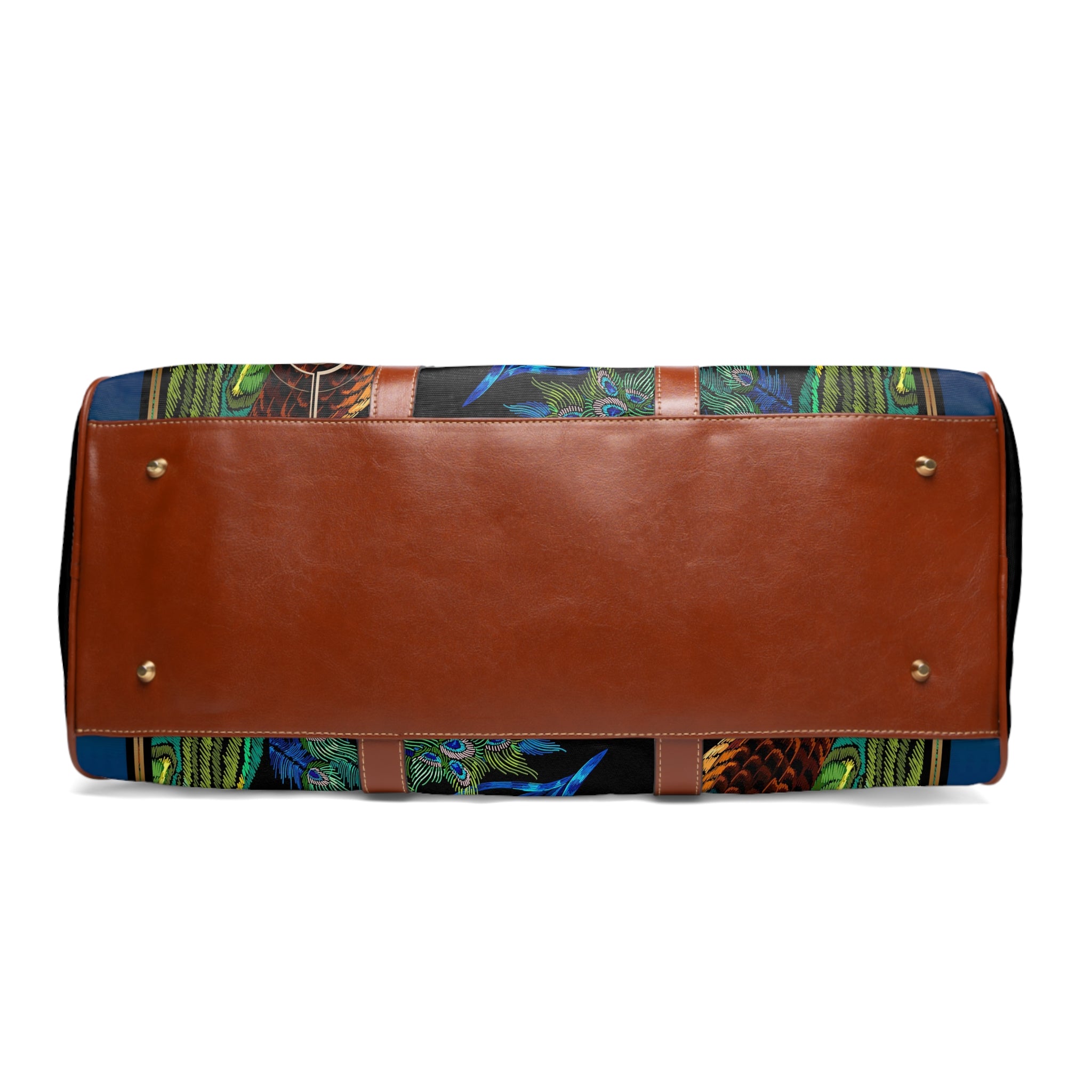 Stunning PEACOCK Print Bag, Large Overnight Duffel Bag, Peacock Lovers Bag, Brown Leather Handles Luggage, Weekender Travel Bag | D20029