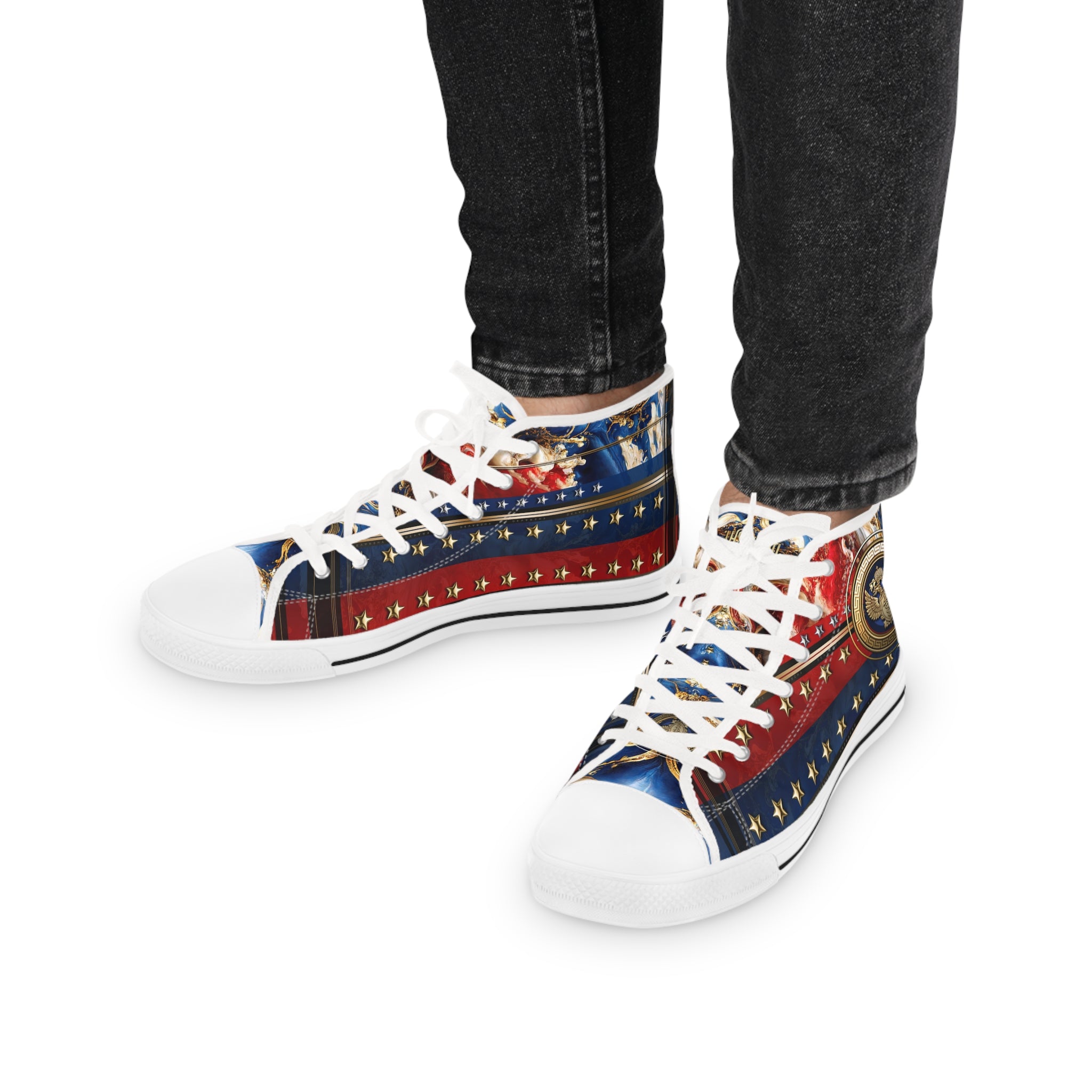 US Veteran Shoes, Trendy High Top Sneakers, American Patriot Shoes, Unisex Canvas Shoes, Blue and Red Sneakers, High Tops Shoes | D20154