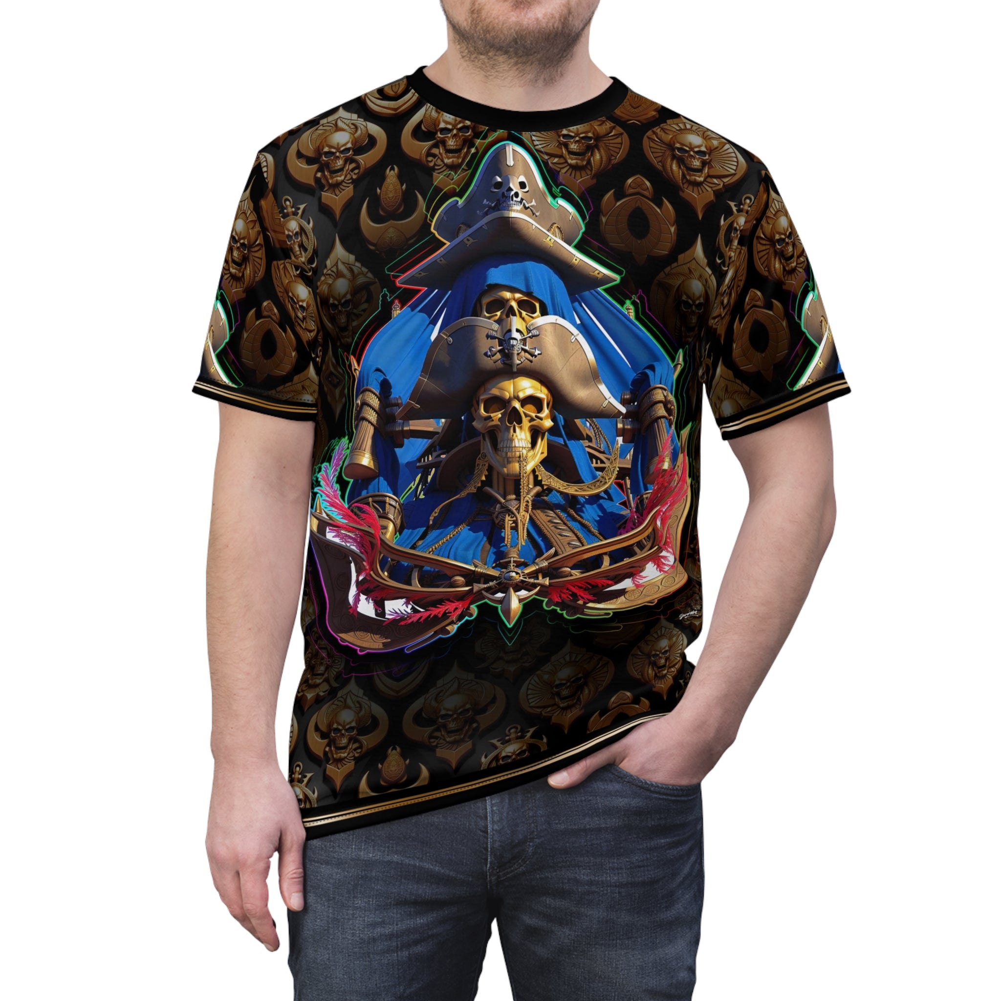 Skull Sailor Unisex T-Shirt All over Print Tee Pirate Captain Skull Unisex T-Shirt | D20198