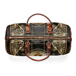 Black Baroque Bag, PU Leather Luggage, Waterproof Travel Bag, Gold Medallion Bag, Faux Leather Luggage | 100356