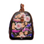 Koi Fish PU Leather Bag, Fish & Florals Luggage, Faux Leather Travel Bag, Purple Duffle Bag | D20018