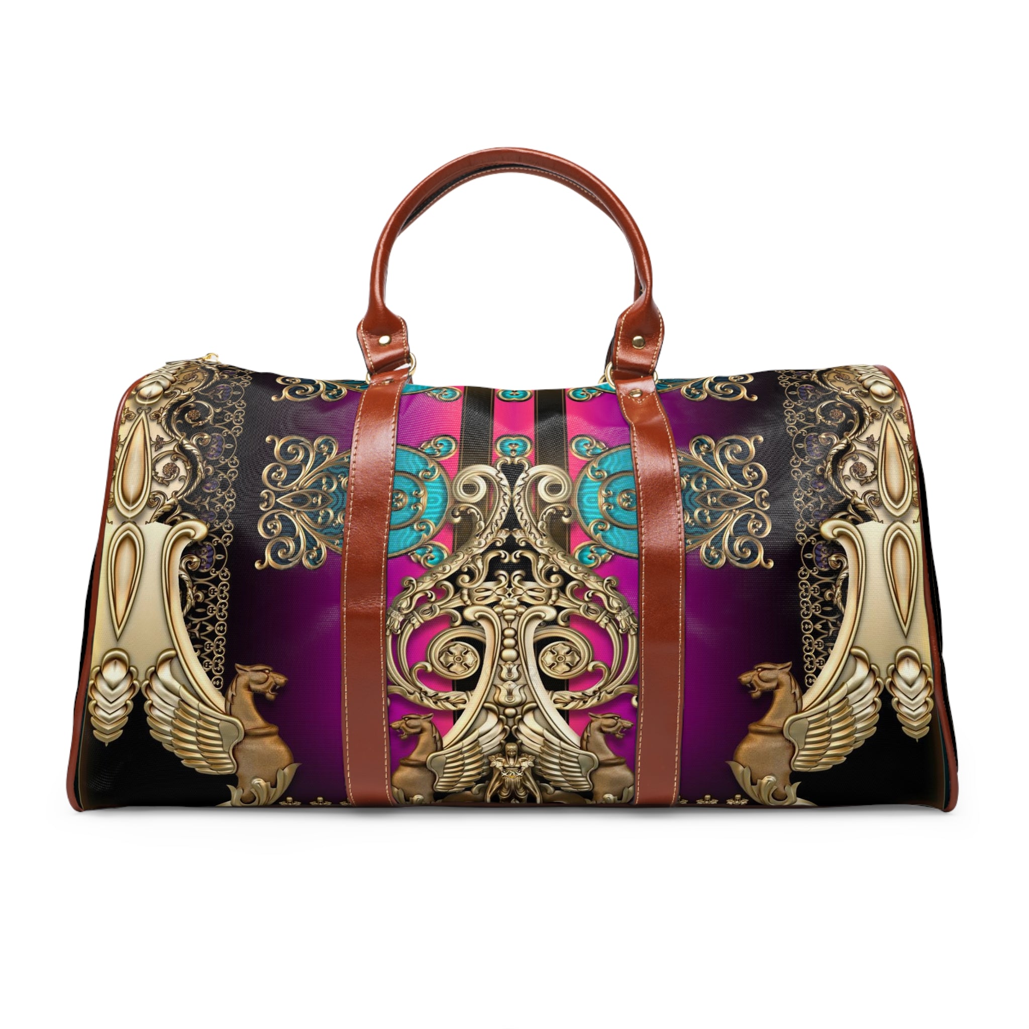 Striking PU Leather Bag, Baroque Travel Bag, Faux Leather Luggage, Decorative Duffle Bag, PU Leather Luggage | 100368