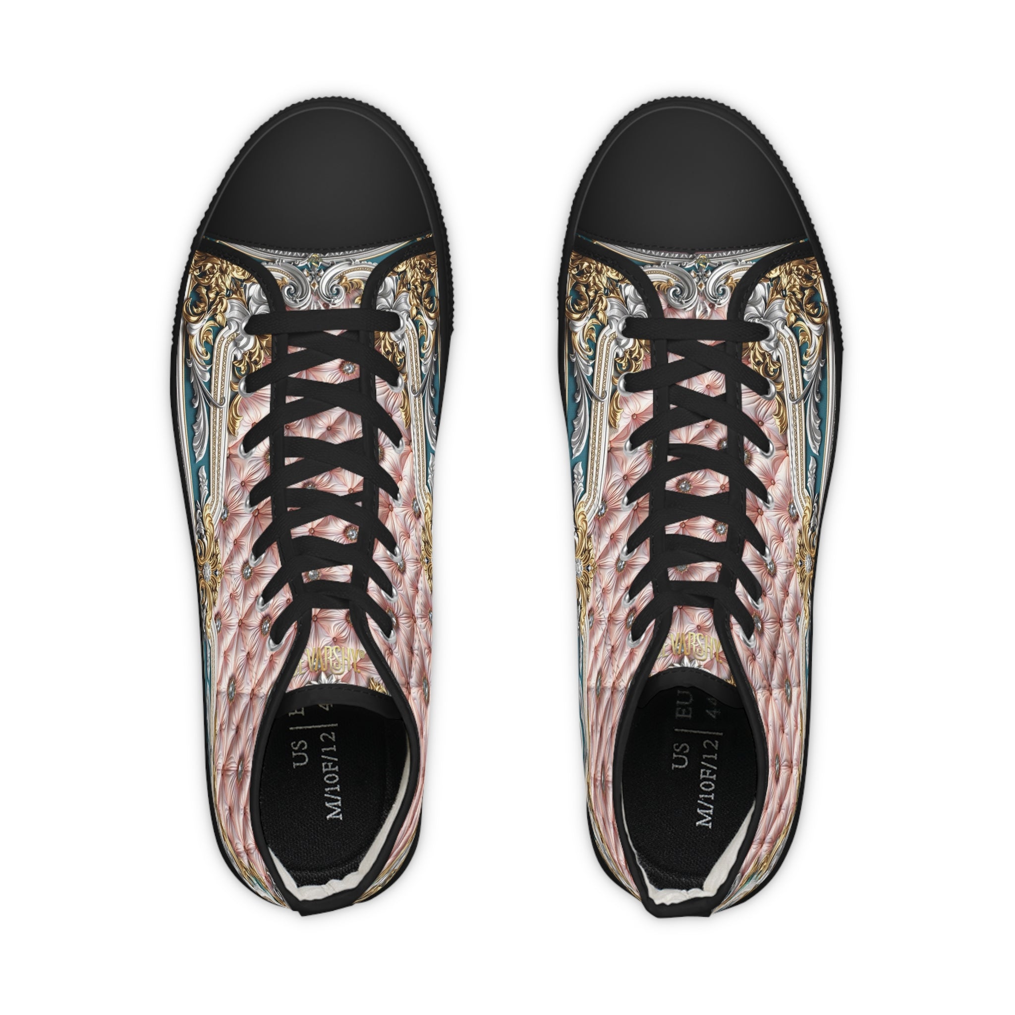 Baroque Pink Canvas Shoes, Trendy High Top Sneakers, Unisex Canvas Shoes, Fashionable Sneakers, Casual Shoes, Unisex Pink Sneakers | 104955