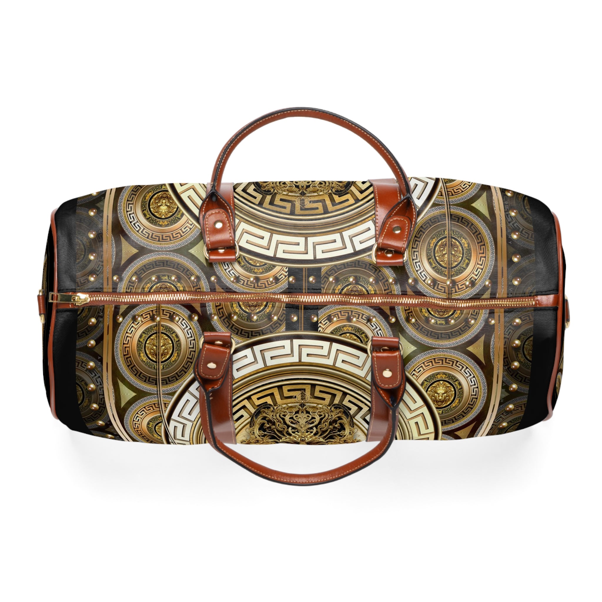 Lion Insignia Bag, PU Leather Bag, Baroque Travel Bag, Lion Medallion Duffle Bag, Faux Leather Luggage | D20163