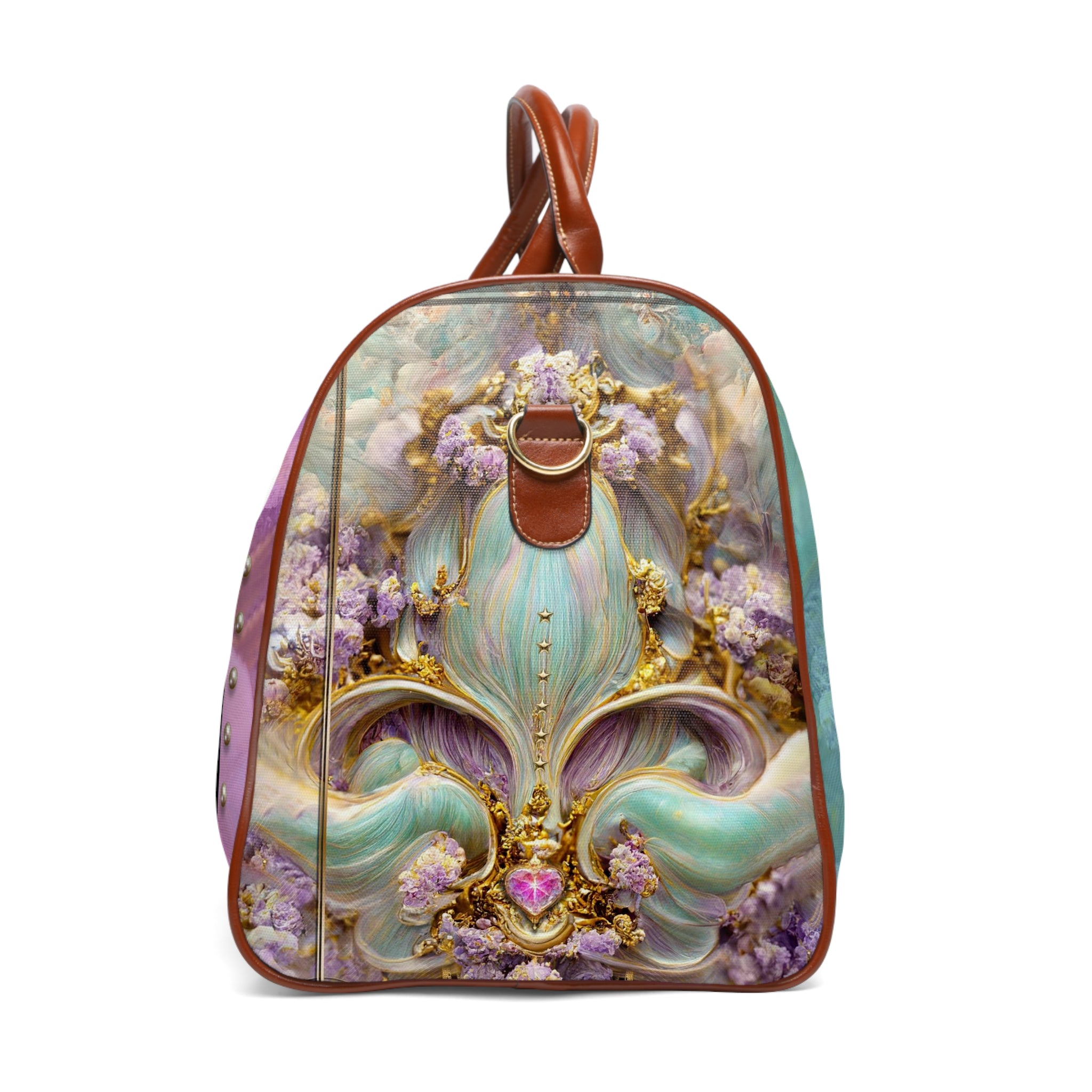 Floral PU leather Bag, Fleur Travel Bag, Faux Leather Luggage, Floral Duffle Bag