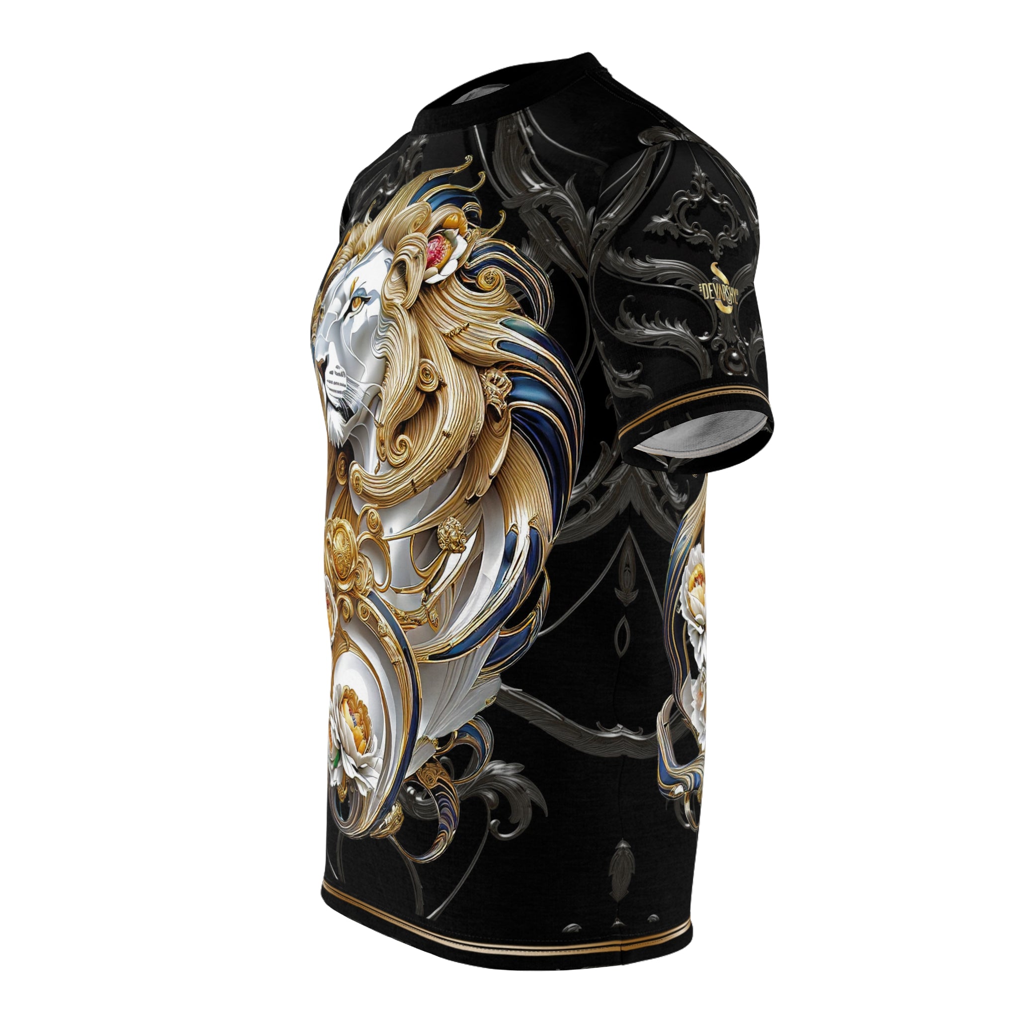 Royal Lion Black T-Shirt Unisex All Over Print Tee Baroque Lion Unisex T-Shirt  | D30001
