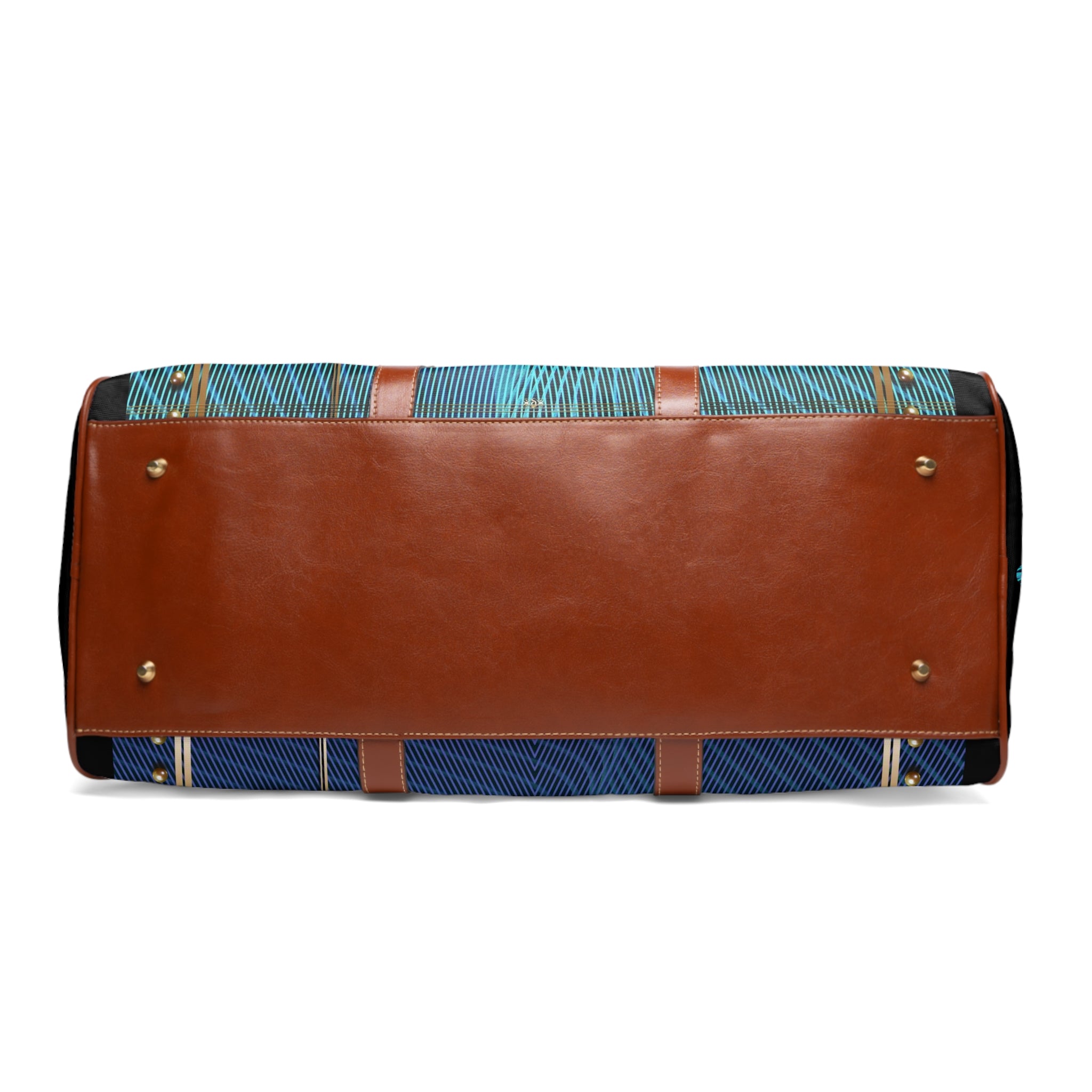 Turquoise Nazca Lines Duffle Bag, Waterproof Travel Bag, Spacious Carry-On Bag, Brown Leather Straps Bag, Weekender Travel Bag  | 100047