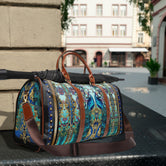 PU Leather Bag, Peacock Print Bag, Faux Leather Bag, Peacock Luggage, Turquoise Duffle Bag | D20160