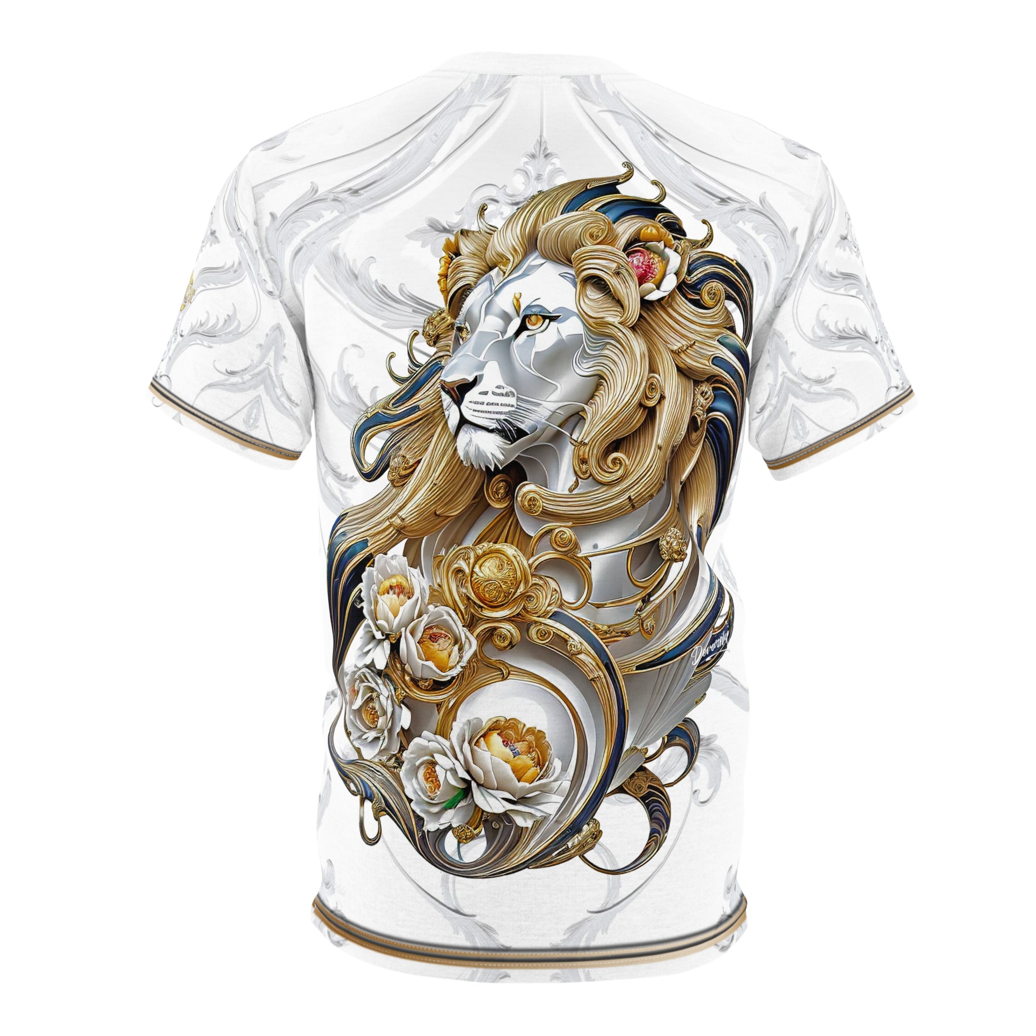 Gold Lion White T-Shirt Unisex All over Print Tee Baroque Lion Unisex T-Shirt | D30001