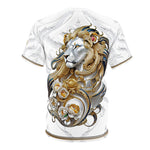 Gold Lion White T-Shirt Unisex All over Print Tee Baroque Lion Unisex T-Shirt | D30001