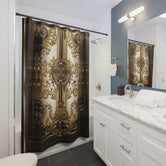 Royal Emblem Shower Curtain Golden Decorative Curtain Baroque Bathroom Curtain | D20207