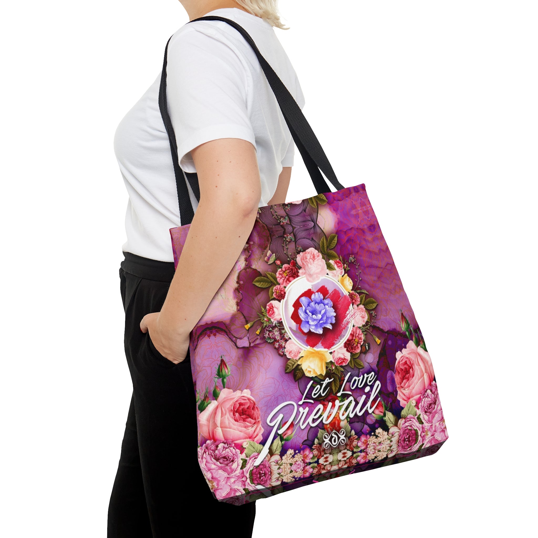 Pink Floral Tote Bag, Sustainable Canvas Bag, Floral Print Tote Bag, Shopping Handbag | LLP02